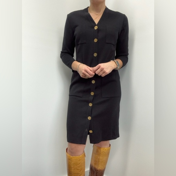 black dress with gold cardigan Black Stripe Knit Cardigan - All Tops